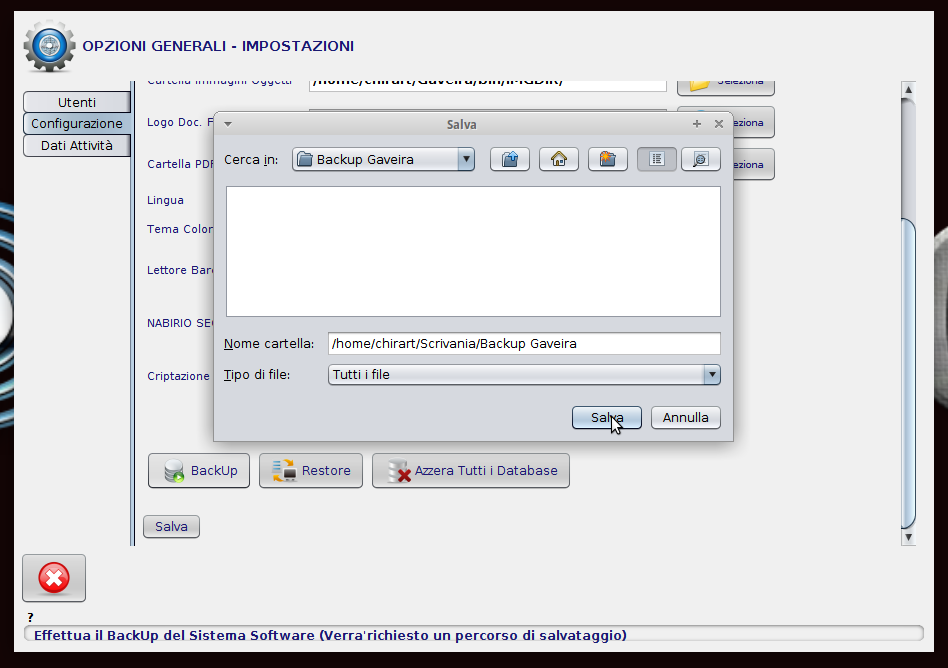 scelta della cartella per il back-up