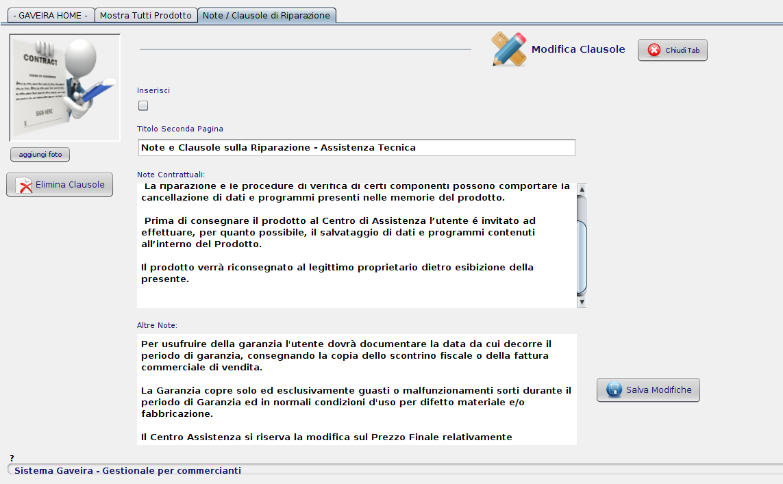 clausole scheda riparazioni assistenza