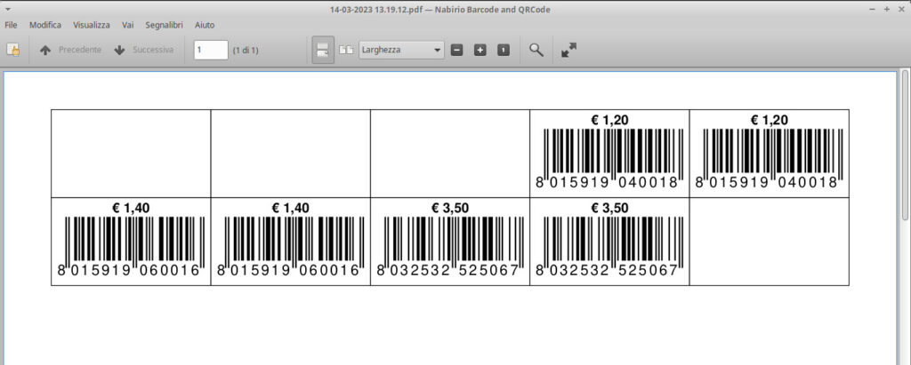 Etichette Barcode con Prezzo su foglio etichette A4