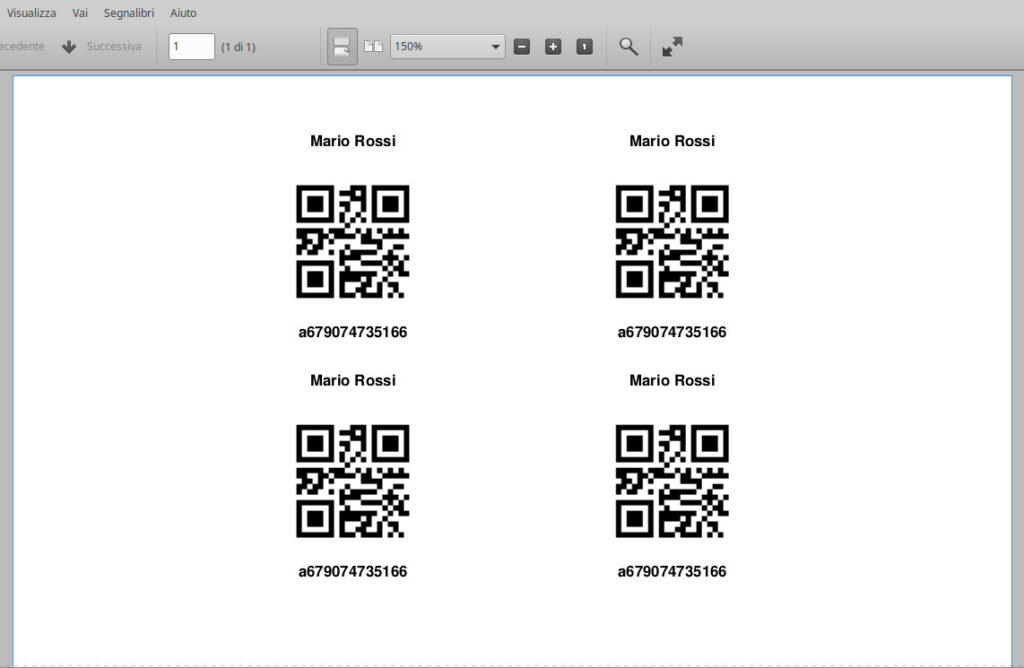 QR Code con numero fidelity card cliente e ragione sociale