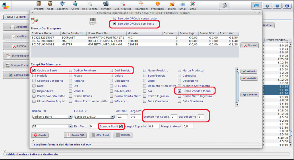 creazione etichette barcode per foglio etichette A4 con barcode e prezzo
