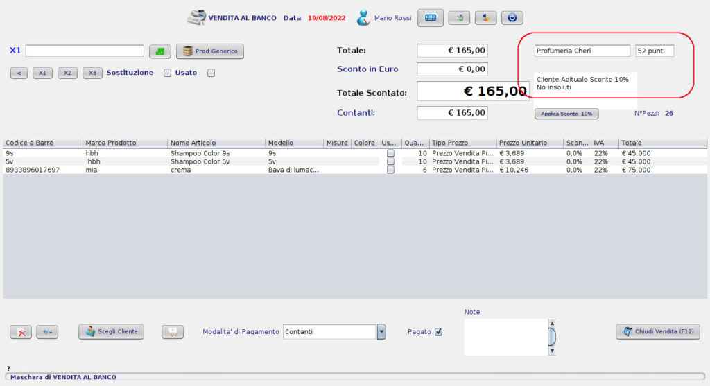 Punti Fidelity Card cliente durante la vendita