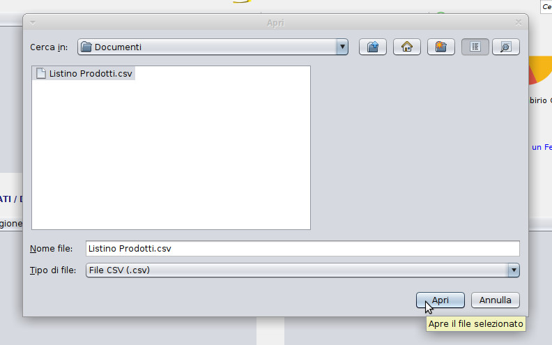 selezionare il file csv