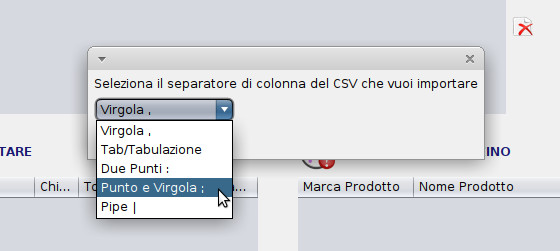 impostare il separatore per il file csv