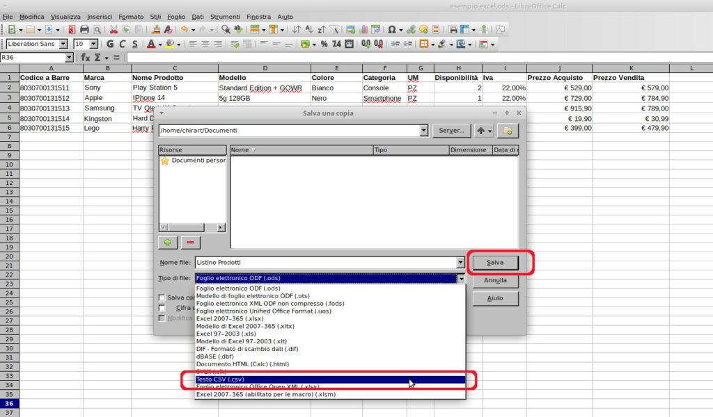 Trasformare File Excel in File CSV
