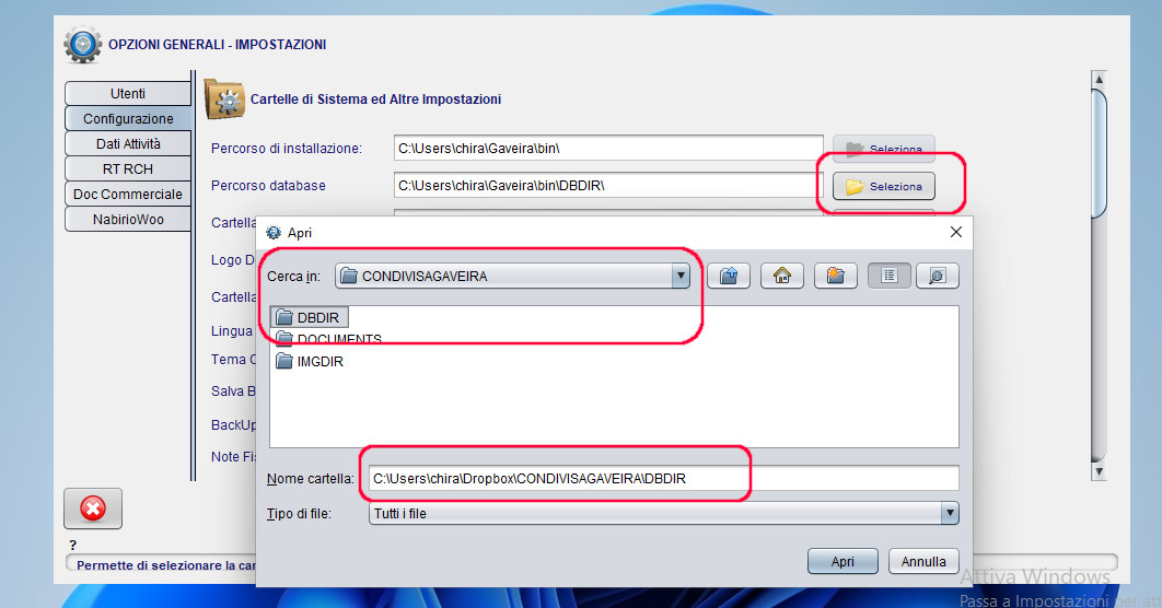 Configurazione di Gaveira in Cloud con cartella condivisa Dropbox