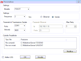 Schermata Impostazioni RCH MultiDriverServer Nabirio Registratore Telematico Scontrino Elettronico