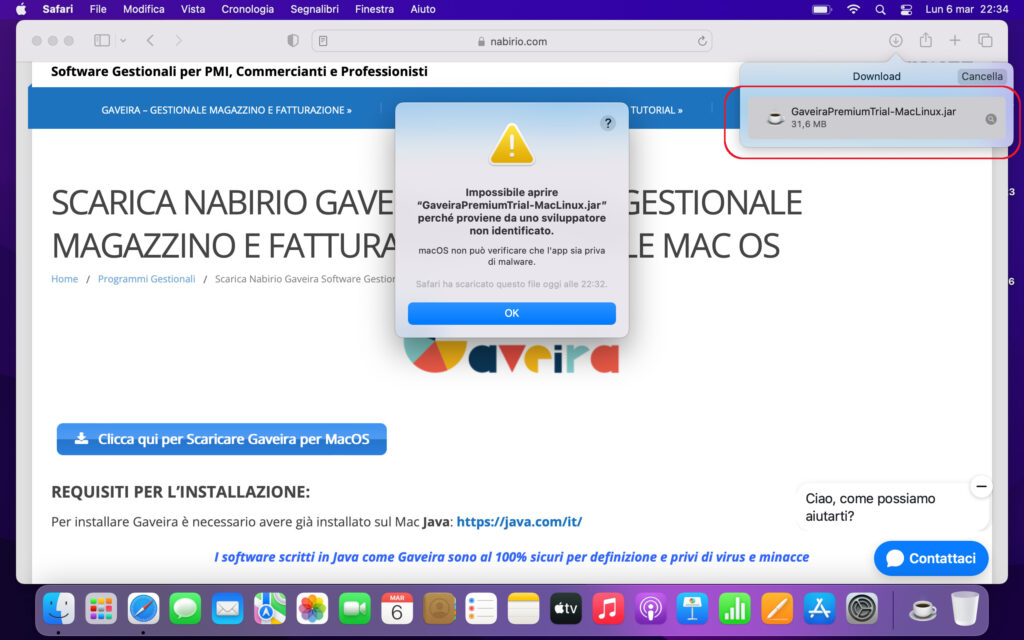 01 Nabirio Gaveira Software Gestionale Magazzino e Fatturazione per Mac installazione messaggio sviluppatore non verificato