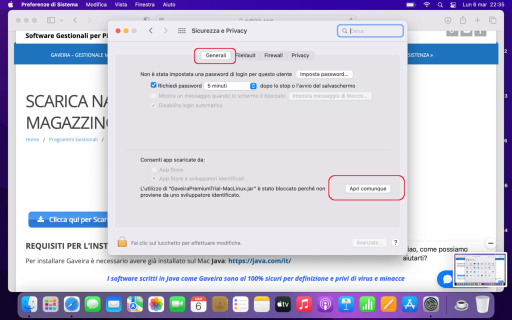 04 Nabirio Gaveira Software Gestionale Magazzino e Fatturazione Installazione su mac Apri comunque