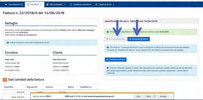 fatture elettroniche salvataggio file invio sistema interscambio risposta messaggi