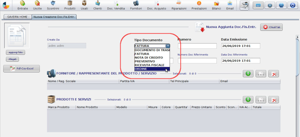 creare un ordine modello ordine fornitore