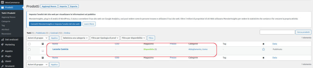 Elenco Prodotti Woocommerce